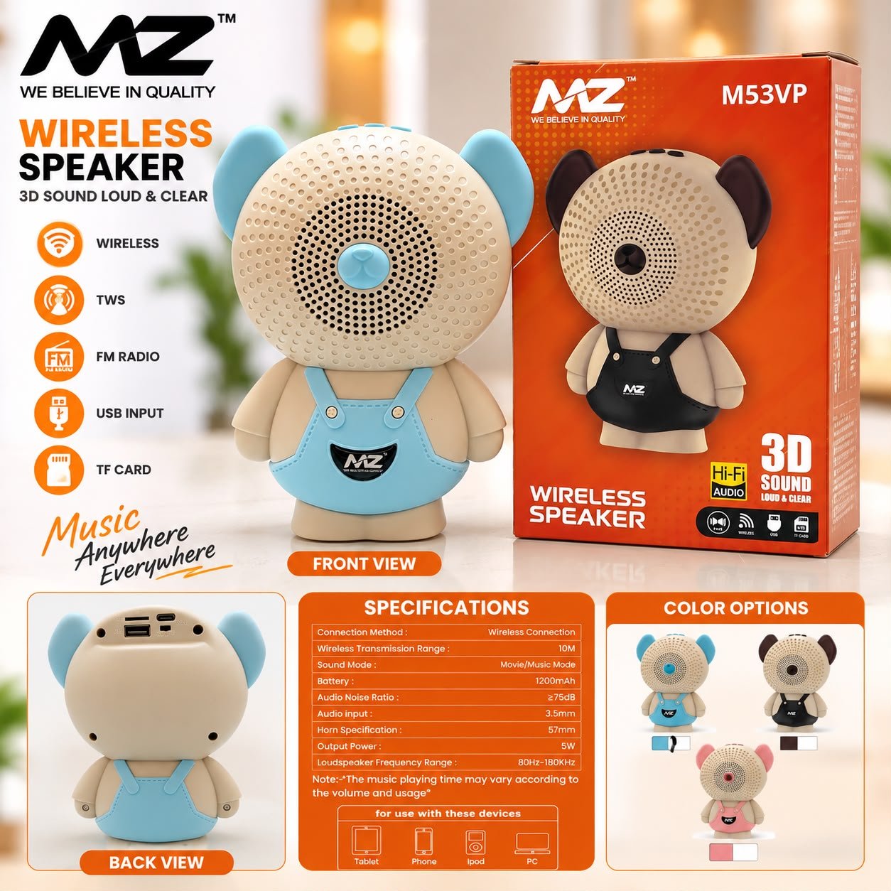 Mz M53Vp Wirelss Bluetooth Speaker